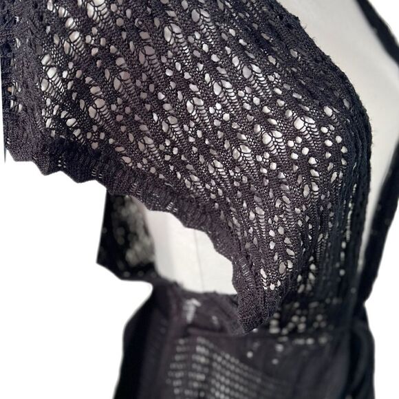 Crochet Knit Drop Waist Drawstring Cardigan - Picture 4 of 11